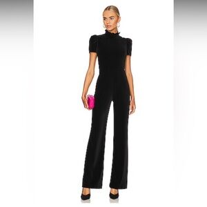 Alice + Olivia Jorah Black Velvet Mock Neck Wide Leg Jumpsuit